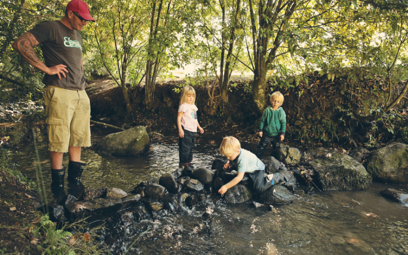 Children exploring around the Dolamore park stream