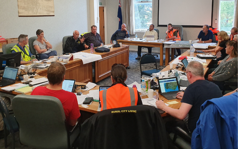 GDC Staff in the council chambers having an emergency meeting during the February 2020 floods