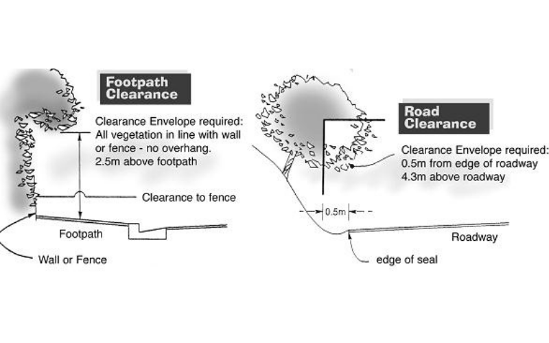 Footpath clearance and road clearance diagram for trees & overhanging vegetation