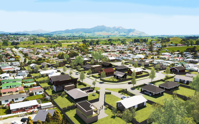 A artist's impression of Matai Ridge, looking west towards the Hokonui Hills.  